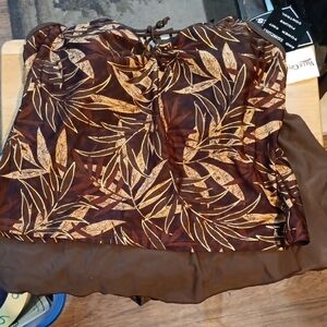 2-pc Brown/Gold Leaf Print Women's Bathing Suit NWT